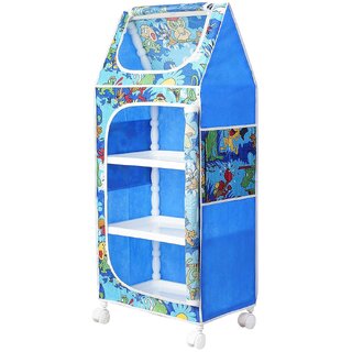 BIYANKA Little One's  6 Shelf Baby Foldable Wardrobe  Aquatic Blue (Made In India) - Fabric