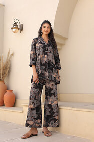 Elara Women's Chic Rayon Slub Co-ord Set with Floral Pattern