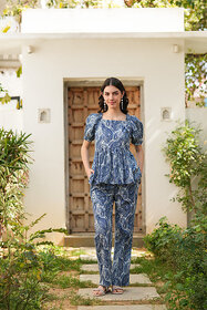 Elara Women's Chic Blue Paisley Co-ord Set - Fashion-Forward Rayon Slub Outfit