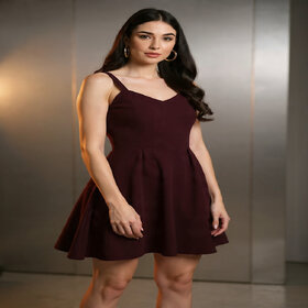 Elara Maroon Cotton Midi Sweetheart Dress For Women
