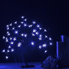 Tabletop Artificial Flower Bonsai Tree Lamp For Home Decor Room Office Party Wedding Christmas Decorations(Blue) - Plas