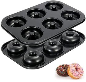 CURATED CART Carbon Steel Donut Mould for Baking 6 Cavity Donut Pan SGS Certified Quality Suitable for Microwave OTG Oven Dishwasher Safe (Pack of 1) Black