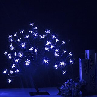 Tabletop Artificial Flower Bonsai Tree Lamp For Home Decor Room Office Party Wedding Christmas Decorations(Blue) - Plas