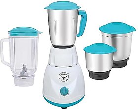Starly Grind Force 500W Mixer Grinder  4 Jars 3 Stainless Steel Jars  2 litre Juicer Jar  ABS Body   Powerful  High Speed Mixie for Grinding Mixing Juicing Blue  White