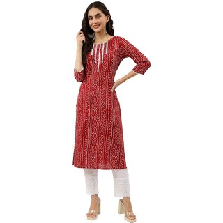 Elara Red Cotton Blend Kurta For Women