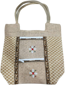 Handmade Jute Handbag for Women Eco-Friendly Natural Fiber Tote Bag with Zipper Pockets Ethnic Indian Handicraft Sho