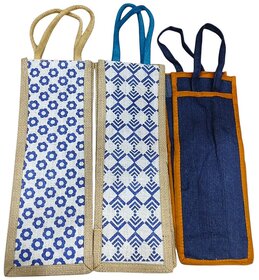 Blue Premium Cotton Bottle Handmade Bag For Men Women (Pack of 3)