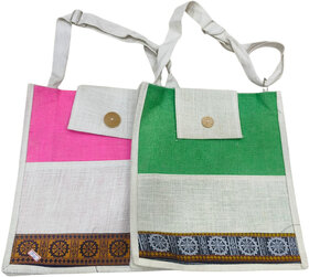 Green Premium Jute Multipurpose Bag For Men Women (Pack of 2)