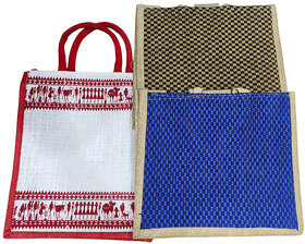 White Premium Jute Hand Crafted Multipurpose Bag For Men Women (Pack of 3)