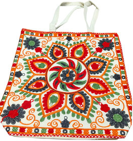 Handcrafted Embroidered Cotton Tote Bag for Women Reusable Shopping Travel Shoulder Bag Multicolor Floral Design