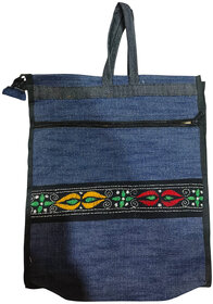 Denim embroidery bag for women handbag for daily use Multipurpose Bag (Blue, 3 L)