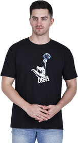 Life Dream Mens Black Dobby Cotton Blend Round Neck T-Shirt