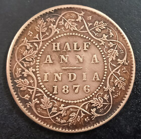 BRITISH INDIA 1876 HALF ANNA VICTORIA QUEEN COPPER COIN