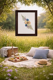 Handmade Pressed Flower Art - Elegant Floral Wall Decor for Home and Gallery - Unique Nature-Inspired Artwork - Botanical Prints in Dark Wooden Frame