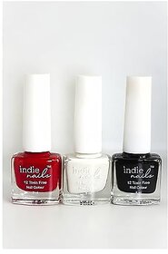 Vegan 12 Free Formula Quick Dry High Shine Long Lasting Chip Resistant Kit of 3 (nail polish combo pack of 3) (Old School - White Red Black Kit of 3)