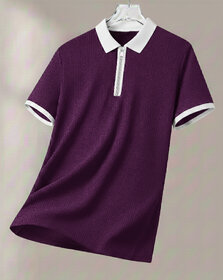Ausk Mens Purple, White Solid Cotton Blend Polo T-Shirt