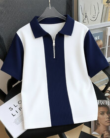 Ausk Mens Blue, White Checkered Cotton Blend Polo T-Shirt