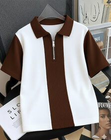 Ausk Mens Brown, White Checkered Cotton Blend Polo T-Shirt