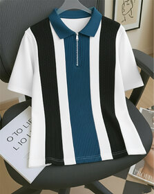 Ausk Mens Multicolor, Teal Blue Checkered Cotton Blend Polo T-Shirt