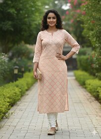 JS Tradition Women Geometric Print, Printed Straight Kurta (Orange)