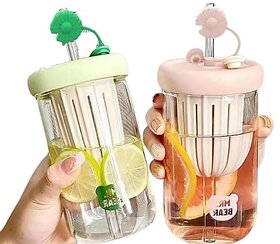 Glass Fruit Infuser Bottle with Straw  2-in-1 Manual Juicer  Portable Detox Water Tumbler (Eco-Friendly)
