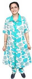 Prabha Apparels Women Printed Cotton A-line Kurta Palazzo Pant Set (White)