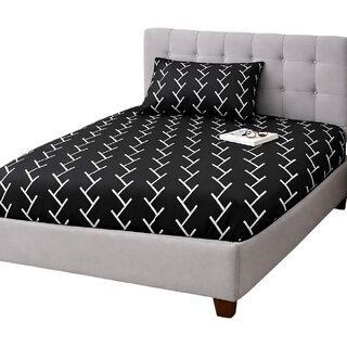 Modern Geometric Black Fitted Single Bed Sheet Set