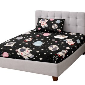 Whimsical Space Theme Single Fitted Bed Sheet for Kids