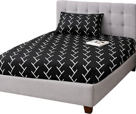 Modern Geometric Black Single Fitted Bed Sheet with Pillowcase