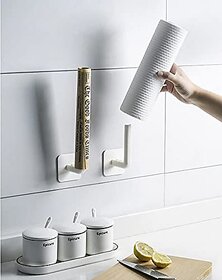 (Pack of 2) Self Adhesive Toilet Paper Roll Holder Under Wall Cabinets Towel Rack Bathroom Toilet Storage Rack Tissue Hanger Kitchen Bathroom Utility Hooks - ABS Plastic 2x80x93 White