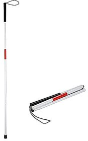 FAIRBIZPS Height Adjustment Walking Stick Blind Stick Aluminium 4 Segment Folding Blind Cane Heavy Duty Blind Stick for