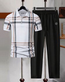 AUSK Mens Casual Printed Cotton Blend White & Black Summer wear Co-ords set of T-Shirt & Trakpant