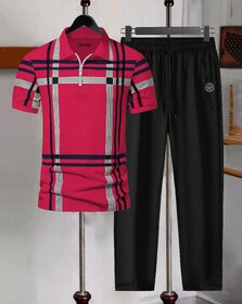 AUSK Mens Casual Printed Cotton Blend Pink & Black Summer wear Co-ords set of T-Shirt & Trakpant