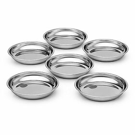 6-Piece Stainless Steel Halwa Plate Set, Small Dessert Snack Plates, Mirror Finish Traditional Indian Prasad Thali, Dishwasher Safe