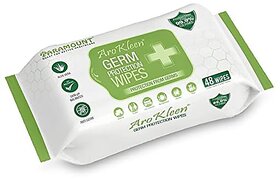 AROKLEEN 99.99% 48 Count Germ Protection Multipurpose Thick & Soft Wet Wipes 100% Alcohol-Free Disinfectant Sanitizer Wet Wipes for Skin & Surfaces Aloe Vera Fragrance Anti Germ Pack of 1