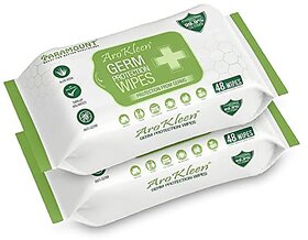 AROKLEEN 99.99% 96 Count Germ Protection Multipurpose Thick & Soft Wet Wipes 100% Alcohol-Free Disinfectant Sanitizer Wet Wipes for Skin & Surfaces Aloe Vera Fragrance Anti Germ Pack of 2