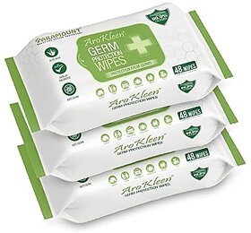 AROKLEEN 99.99% 144 Count Germ Protection Multipurpose Thick & Soft Wet Wipes 100% Alcohol-Free Disinfectant Sanitizer Wet Wipes for Skin & Surfaces Aloe Vera Fragrance Anti Germ Pack of 3