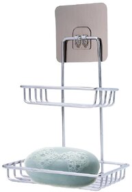 Valdam 2-Tier Stainless Steel Wall-Mount Soap Dish Holder (Self-Adhesive, Chrome Silver)
