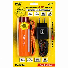 MZ M907 Rechargeable 12W Laser LED Torch  High Intensity Super Bright Flashlight with 7-Hour Runtime, Round Pin Charger
