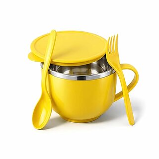SOUL Maggi, Noodles Soup Bowl with Fork Spoon 600 ml Airtight Food Container for Pasta, Rice, Poha Cereals Lea
