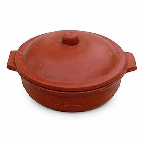 Clay Curry Pot with Lid and Handle for Cooking and Serving / 27x24x15cm, 2.3Liter Capacity, 9 inch Dia, 1.94Kg, 1 Qty