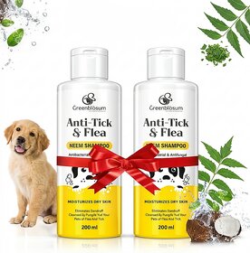 (Pack of 2) Greenblsum Anti-Tick Flea Neem Dog Shampoo - 200ml Combo