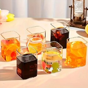 ELVEN Square Borosilicate Glass for Water, Juice, Wine, Liqueur, Beer  280 ML  Set of 6