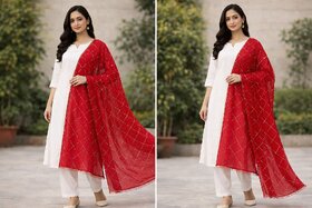 Red Chanderi Cross Pattern Dupatta with Sequence Work | Premium Ethnic Dupatta for Women | Festive & Party Wear