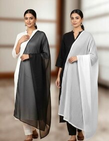(Pack of 2) Black & White Chiffon Dupatta Combo Set | Soft Lightweight Chiffon Dupattas for Women | Ethnic & Party Wear