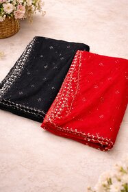 (Pack of 2) Nazneen  Work Dupatta Combo Set | Red & Black Fancy Dupattas with Premium Stone Work | Party & Festive Wear