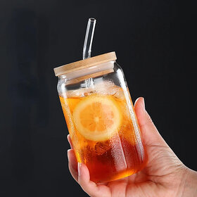 ELVEN Round Borosilicate Glass Can Tumbler Jar for Water, Juice, Coffee  Coffee Juice Beer Glass 540ml Pack of 1 Pc