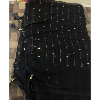 Black Nazneen Lining Sequence Dupatta with Latkans | Designer Ethnic Dupatta for Women | Party & Festive Wear