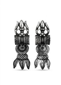 Oxidised German Silver Trishool Drop Earrings for Women
