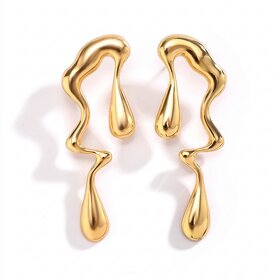 Minimalist Liquid Drop Stud Earrings for Women  Irregular Water-Inspired Geometric Design  Trendy Fluid Style Statemen